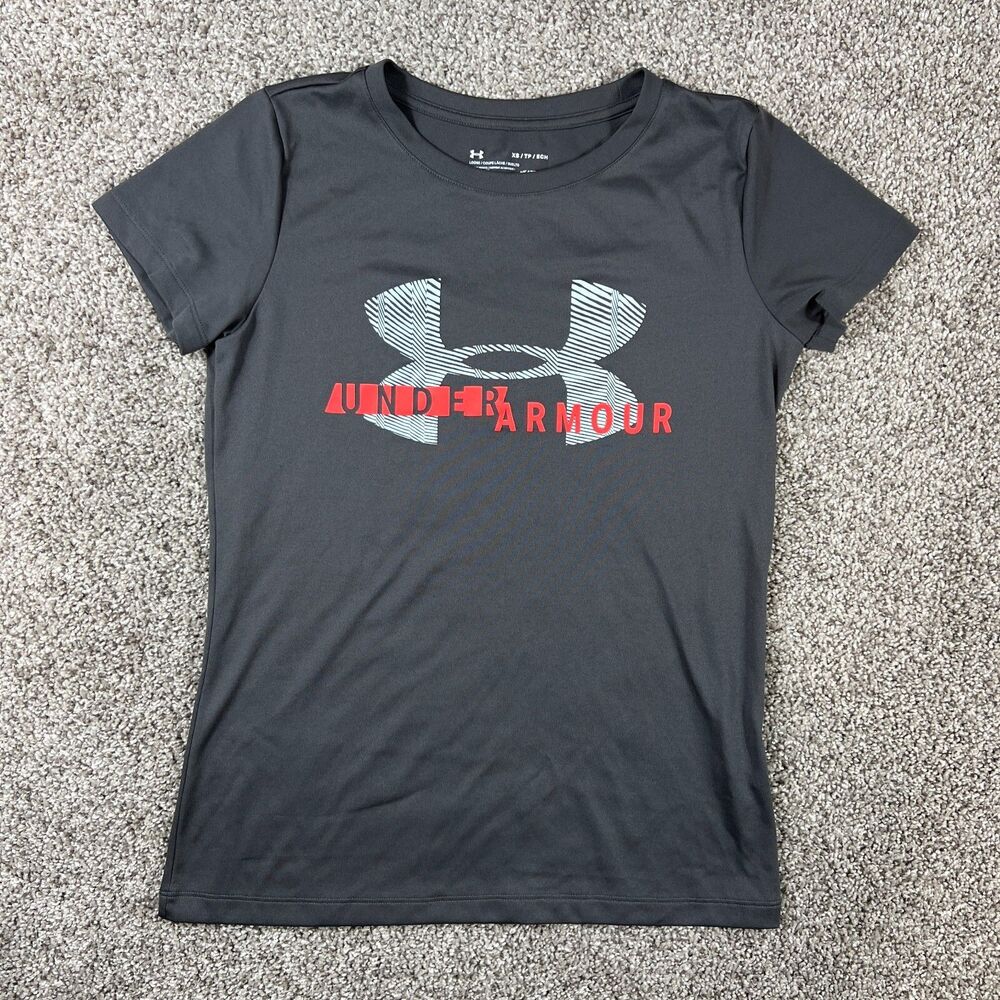 Under Armour Shirt Womens XS Tech Graphic Gray Loose Fit HEATGEAR Active Workout